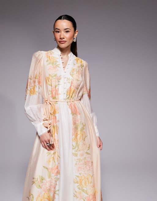 Forever New Petite - Robe chemise longue à imprimé fleuri placé - Pêche, 2 de 4
