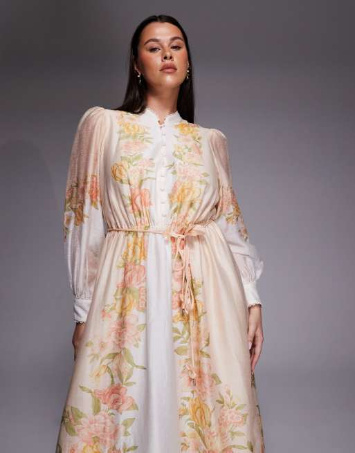 Forever New Petite - Robe chemise longue à imprimé fleuri placé - Pêche, 2 de 4
