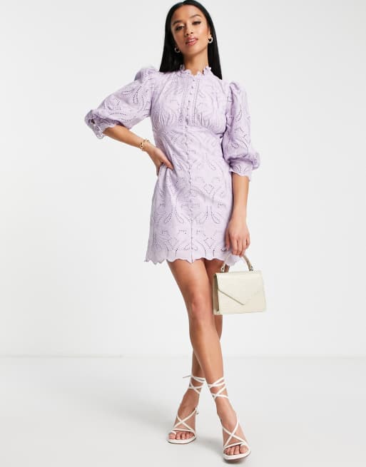 Forever New Petite - Robe courte en dentelle à taille empire - Lilas, 4 de 4