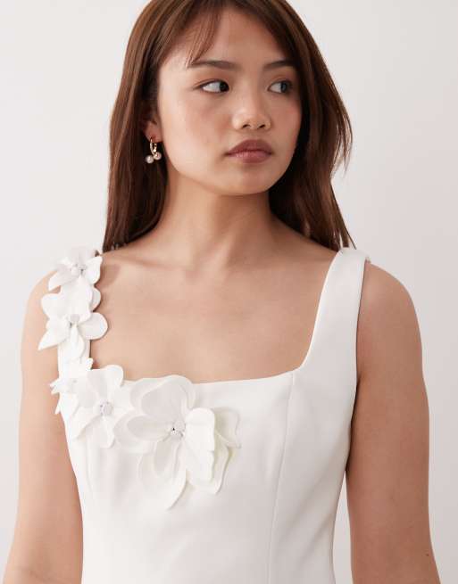 Forever New Petite - Robe de mariée courte à détail fleurs - Blanc, 4 de 4