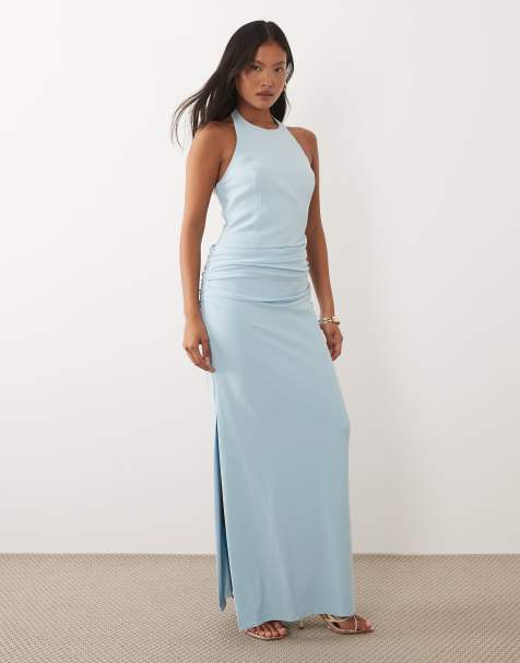 Forever New Petite - Robe longue à dos nu et taille drapée - Bleu clair - view 1
