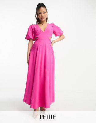 Forever New Petite puff sleeve maxi dress in pink - ASOS Price Checker
