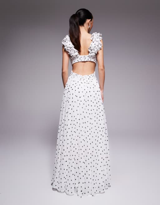 Forever New Petite - Robe longue à pois avec bretelles à volants - Blanc, 3 de 4