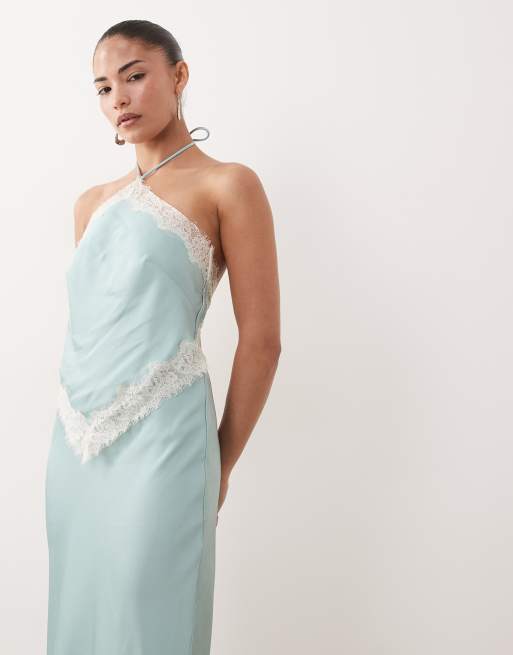 Forever New Petite - Robe longue dos nu avec bordure en dentelle - Bleu clair, 2 de 4