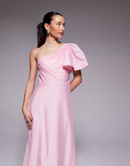Forever New Petite - Robe mi-longue asymétrique en lin mélangé - Rose , 3 de 4