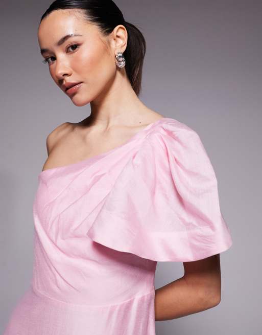 Forever New Petite - Robe mi-longue asymétrique en lin mélangé - Rose , 4 de 4