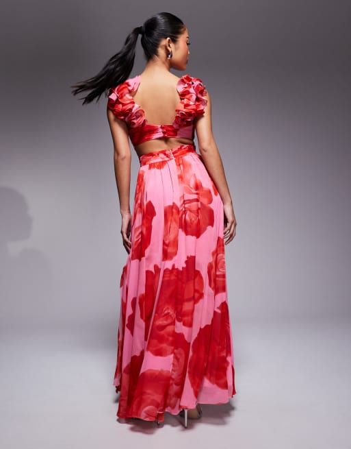 Forever New Petite - Robe nuisette longue à fleurs et imprimé fleuri - Rouge, 3 de 4