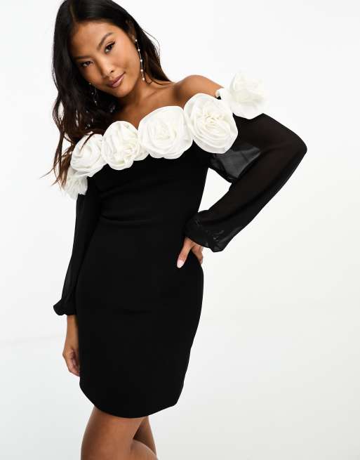 Forever New Petite – Rosette – Svartvit miniklänning med skira ärmar, 4 av 4