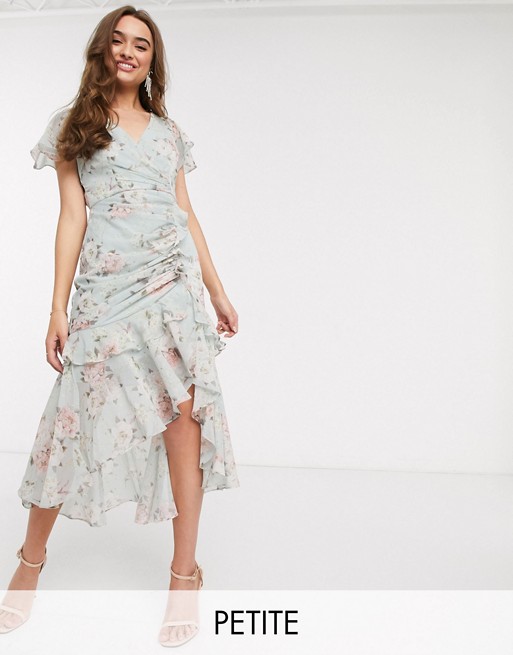 Forever New Petite ruched midi dress in soft mint floral