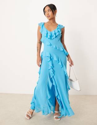 Forever New Petite ruffle maxi dress in azure blue | ASOS