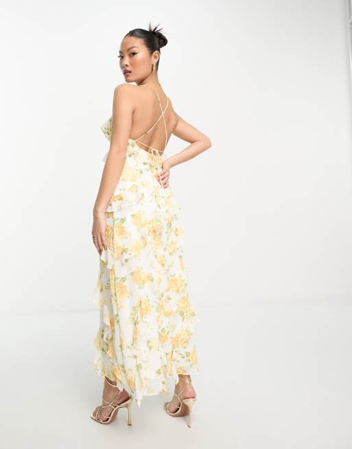 Yellow maxi dress with hot sale flowers