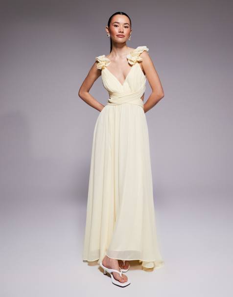 Forever New Petite ruffle shoulder midaxi dress in yellow