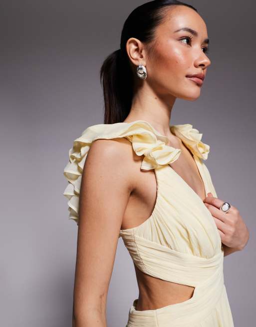 Forever New Petite ruffle shoulder midaxi dress in yellow, 2 of 4