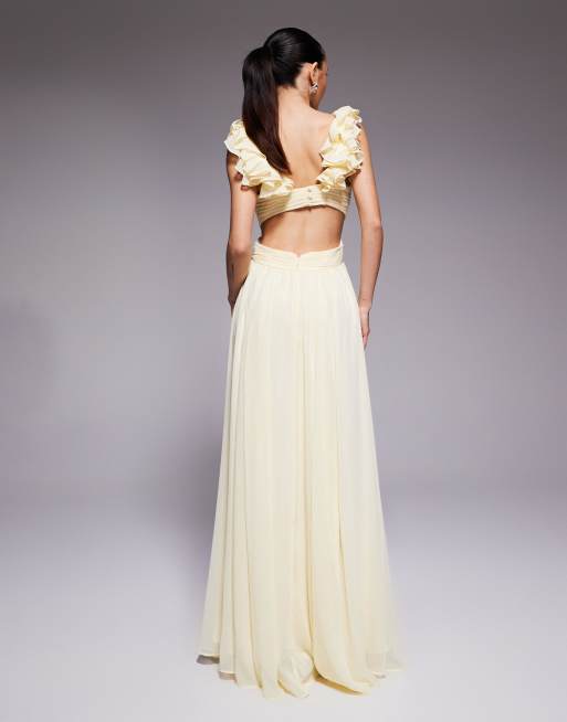Forever New Petite ruffle shoulder midaxi dress in yellow, 3 of 4