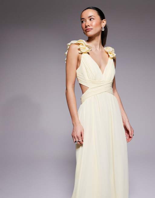 Forever New Petite ruffle shoulder midaxi dress in yellow, 4 of 4