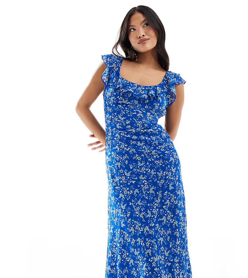 Forever New Petite ruffle sleeve midi dress in ditsy blue floral