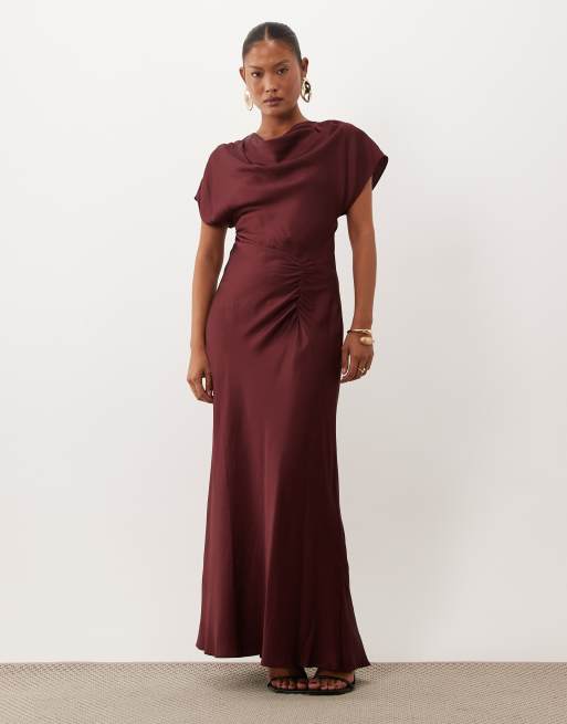 forever new burgundy dress Petite satin high cowl neck tuck side-detail bias-cut maxi in Size:6 ½ F Her Universe Disney Minnie Cotton Dress Draped midi dress