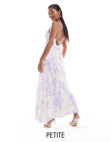 Forever New Petite satin slip maxi dress in cloud print - view 1