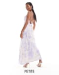 [Forever New Petite] Forever New Petite satin slip maxi dress in cloud print-Multi 4 Blue and white