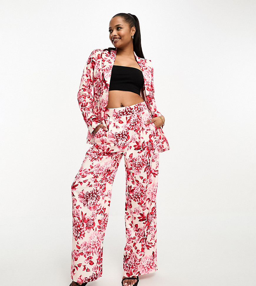 Forever New Petite satin trouser co-ord in red floral print
