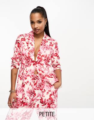 Forever New Petite - Satinblazer in Rot mit Blumenprint, Kombiteil