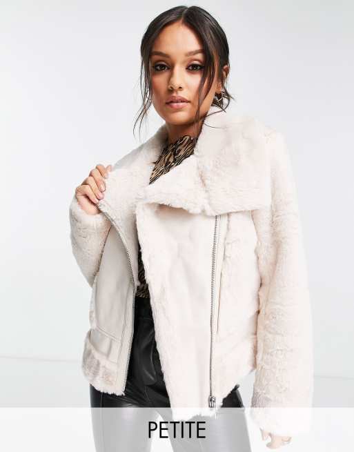 Forever New Petite shearling aviator coat in cream | ASOS