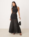 [Forever New Petite] Forever New Petite sheer asymmetric sleeve maxi dress in black 8 Black