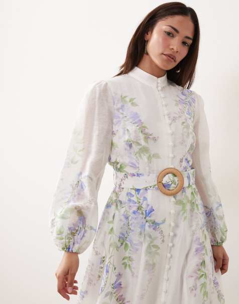 Forever New Petite shirt detail midi dress in wisteria floral - view 1
