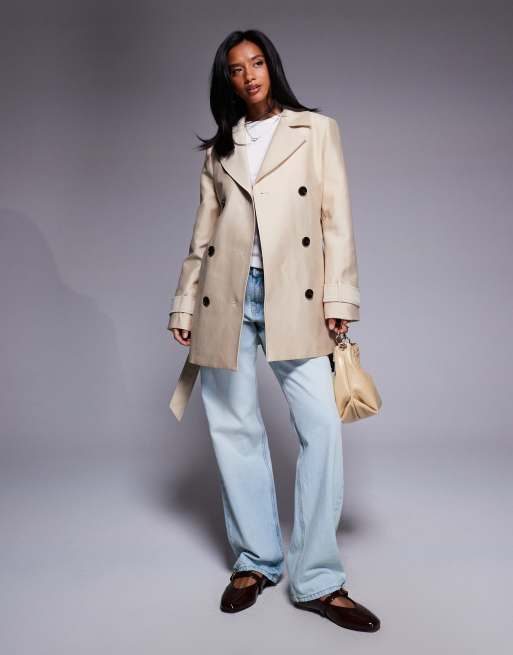 Forever New Petite short belted trench coat in beige ASOS