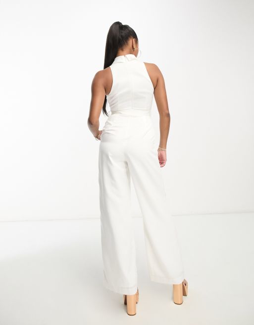 Forever New Petite sleeveless jumpsuit with belt in ivory