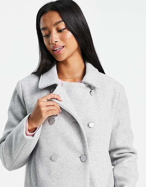 Women Forever New Petite smart collar pea coat in grey 