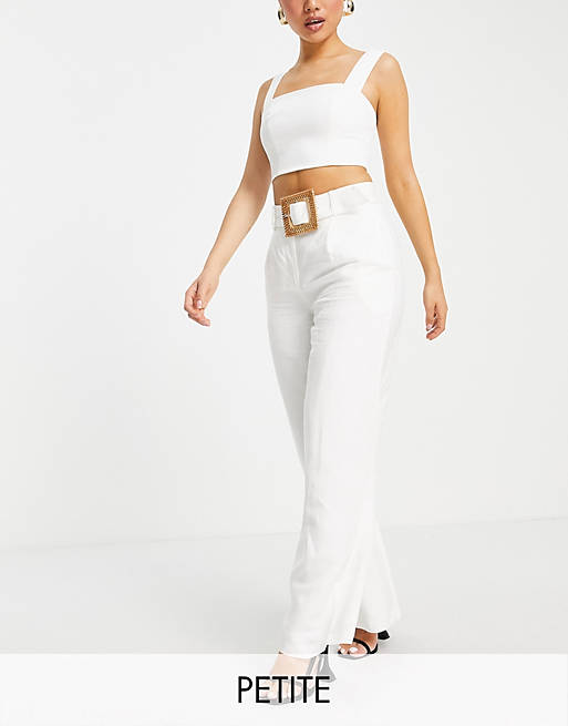 Forever New Petite smart tailored trousers with belt in white