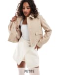 Forever New Petite soft shacket in beige-Neutral