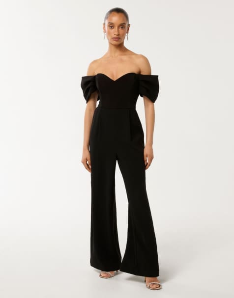 Forever New Petite - Sort jumpsuit med vide ben og bardot-snit - view 1