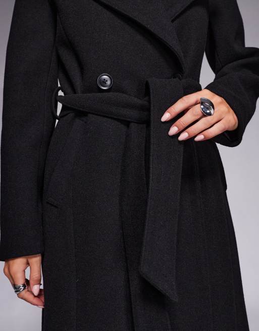 Forever New Petite - Sort og elegant frakke med slå-om-design, 4 af 4