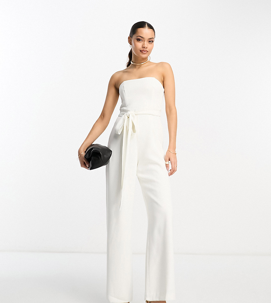 Forever New Petite strapless jumpsuit in ivory-White