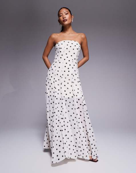 Forever New Petite - Strapless maxi-jurk met stippenprint - view 1