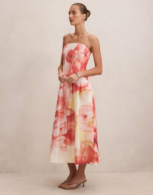 Forever New Petite strapless midaxi dress in pink floral, 2 of 4