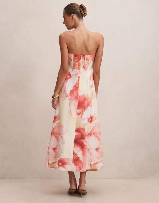 Forever New Petite strapless midaxi dress in pink floral, 4 of 4