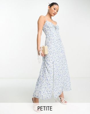 Forever New Petite strappy maxi dress with split in ivory floral