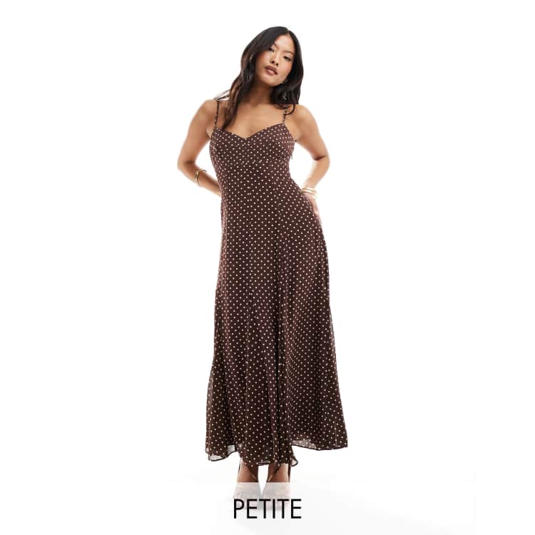 Forever New Petite strappy midaxi dress in brown polka dot ASOS