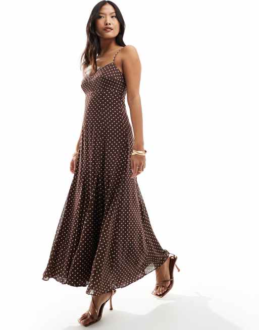 Forever New Petite strappy midaxi dress in brown polka dot, 4 of 4