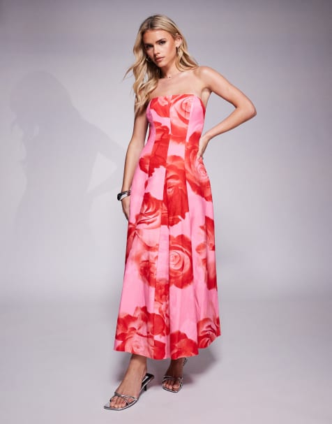 Forever New Petite structured maxi dress with pockets in bright pink floral - view 1