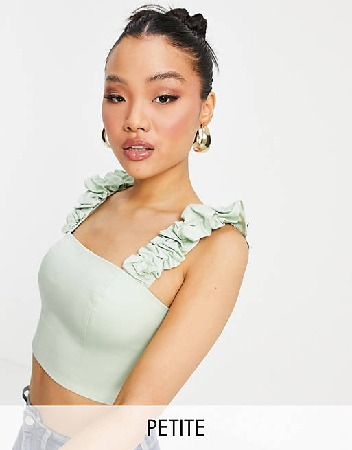 Tops Forever New Petite structured ruffle shoulder crop top in mint 