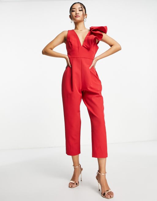 Forever New Petite structured shoulder jumpsuit in red | ASOS