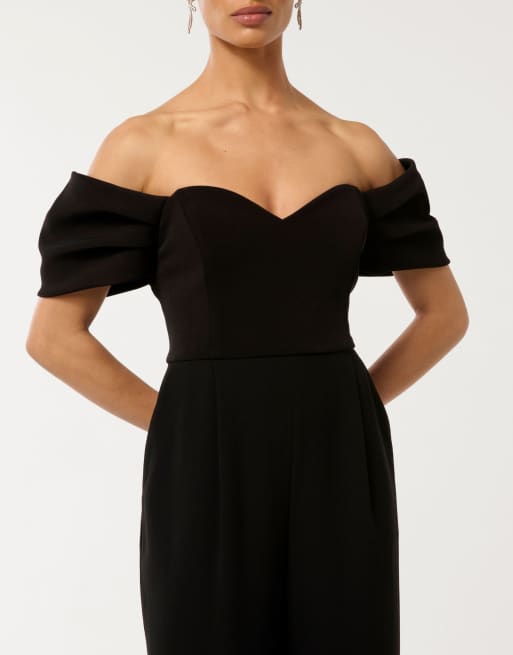 Forever New Petite – Svart jumpsuit i bandeaustil med vida ben, 2 av 4
