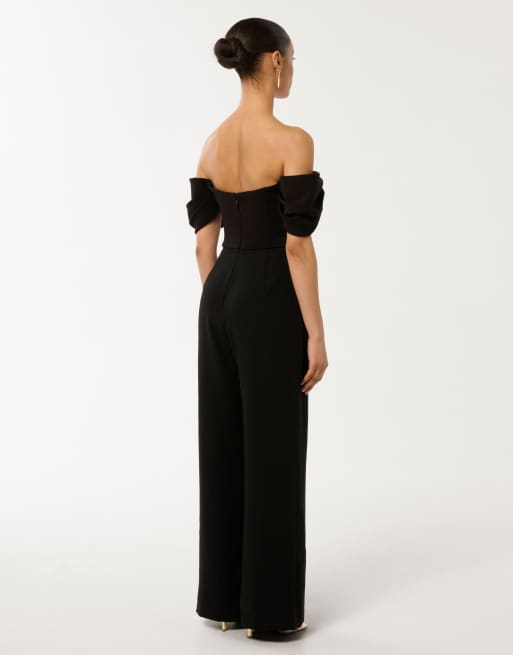 Forever New Petite – Svart jumpsuit i bandeaustil med vida ben, 3 av 4