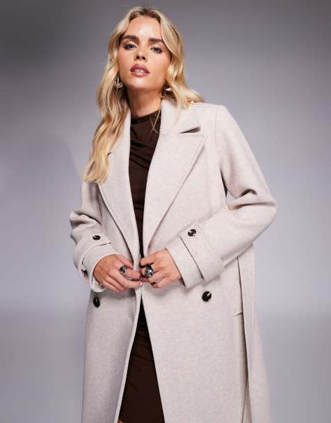 Forever New Petite – Szarobeżowy dwurzędowy płaszcz maxi - view 1