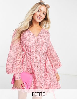 Forever New Petite tie waist mini dress in pink ditsy floral