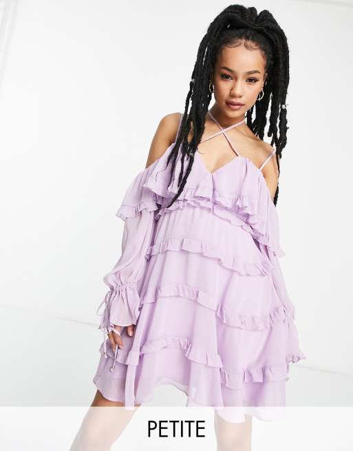 Forever New Petite tiered ruffle mini dress in lilac